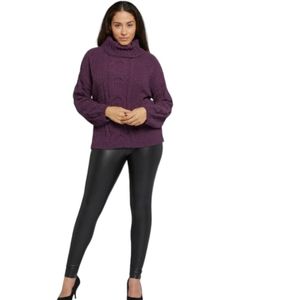 Seven7 Blackberry Wine Cable Knit Cowl Kneck Sweater